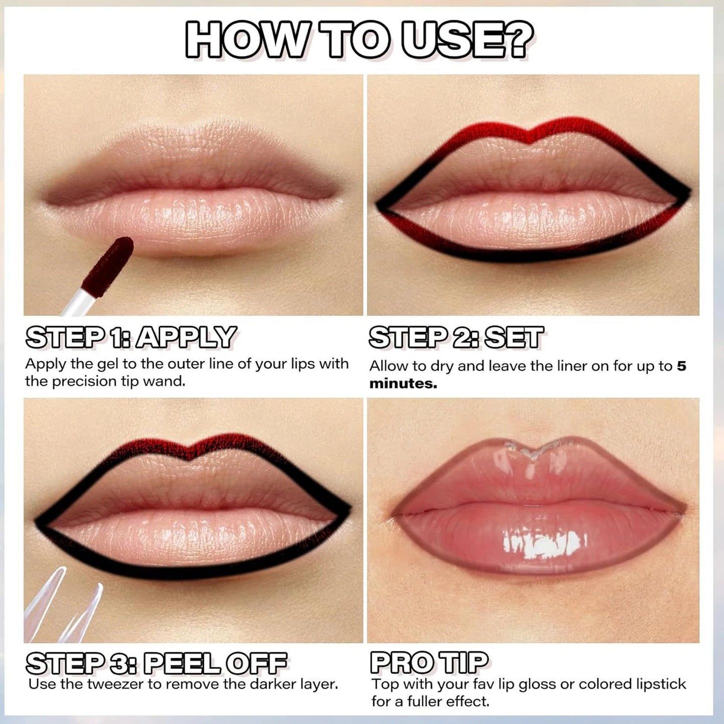 Lustrelle 6-color lip liner, peel-off lip liner tattoo